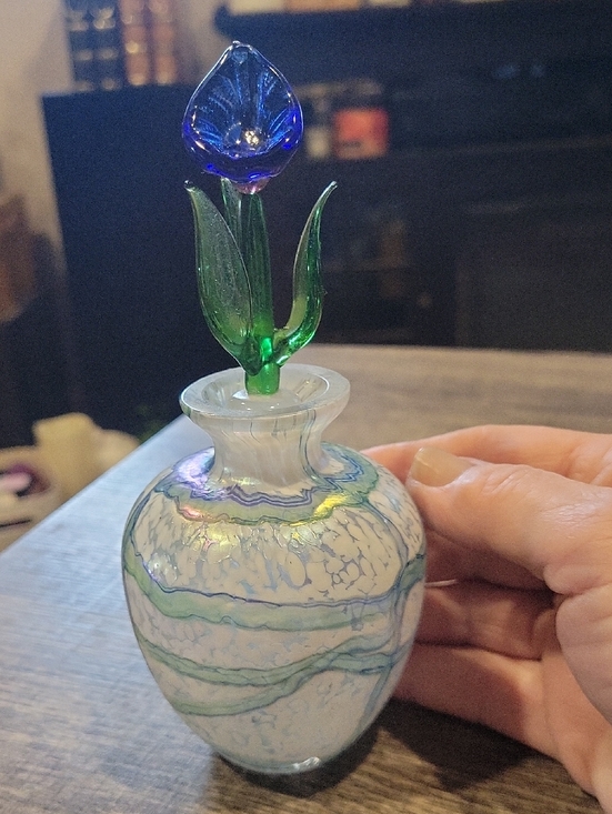 Italian Glass Other - Handmade Glass Italian Perfume Bottle W/ Flower Stopper,Perfect Cond.